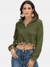 Leopard Print Patchwork Drawstring Long Sleeves Casual Tops