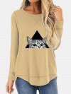 Cat Printed Casual O-neck Irregular T-Shirt For Women