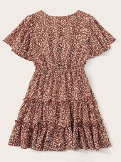 Flutter Sleeve Wrap Front Ditsy Floral Dress - Click Image to Close