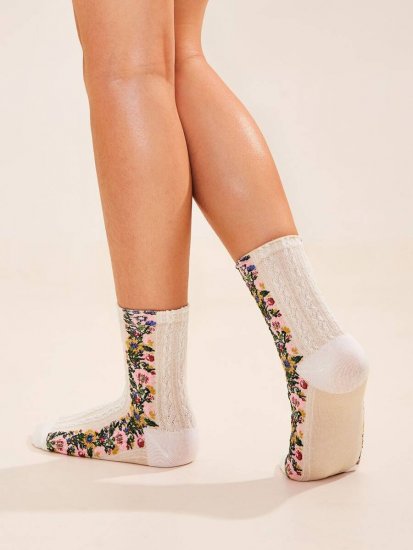 Flower Pattern Socks 1pair - Click Image to Close