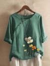 Floral Printed Button O-neck Half Sleeve T-shirt