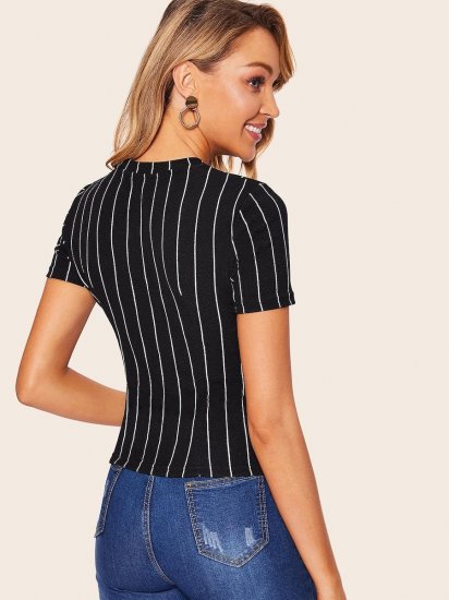 Mock-neck Vertical Striped Top - Click Image to Close