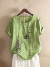 Floral Embroidery Short Sleeve O-neck T-shirt For Women