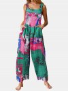 Pockets Multi-color Print Straps Jumpsuit For Women