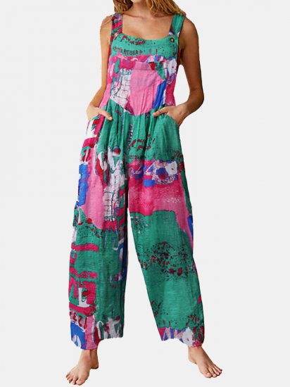 Pockets Multi-color Print Straps Jumpsuit For Women - Click Image to Close