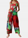 Pockets Multi-color Print Straps Jumpsuit For Women