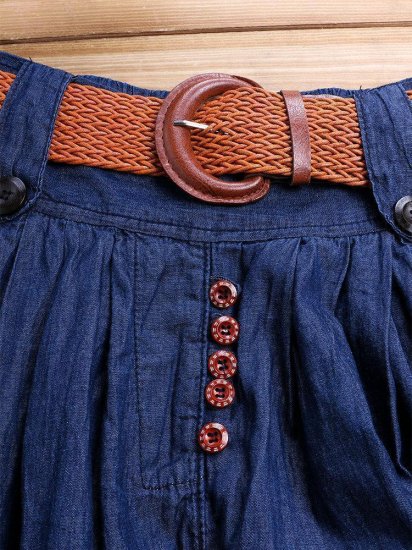 Solid Color Denim Pleated High Waist Vintage Skirts - Click Image to Close