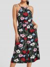 Floral Print Halter Pocket Long Casual Strap Jumpsuit for Women