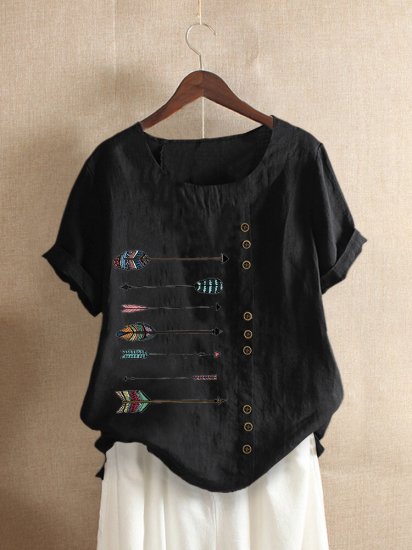 Printed Short Sleeve O-Neck T-shirt For Women - Click Image to Close