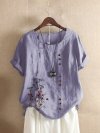 Vintage Floral Embroidery Short Sleeve T-shirt