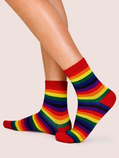 Rainbow Striped Pattern Socks 1pair - Click Image to Close