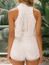 Leaves Lace Print Hollow Short Sleeveless Casual Romper for Women