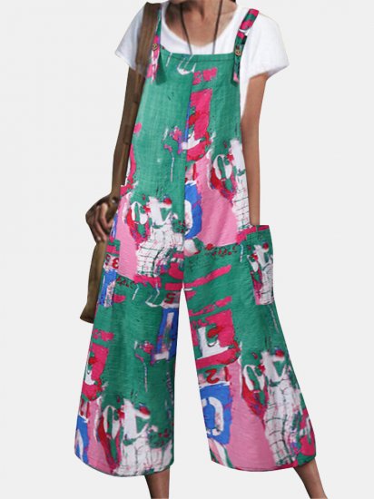 Multi-color Print Straps Wide Leg Jumpsuit For Women - Click Image to Close