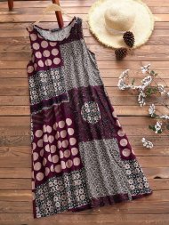 Ethnic Printed Sleeveless Vintage Women Dresses