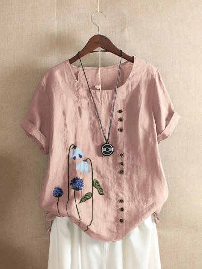 Floral Printed Short Sleeve T-shirt For Women - Click Image to Close