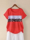 Leopard Printed O-neck Short Sleeve Casual T-shirt