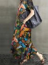 Vintage Printed V-neck Pockets Short Sleeve Casual Dress