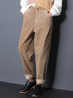 Casual Pure Color Pockets High Waist Pants For Women