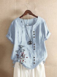 Vintage Floral Embroidery Short Sleeve T-shirt