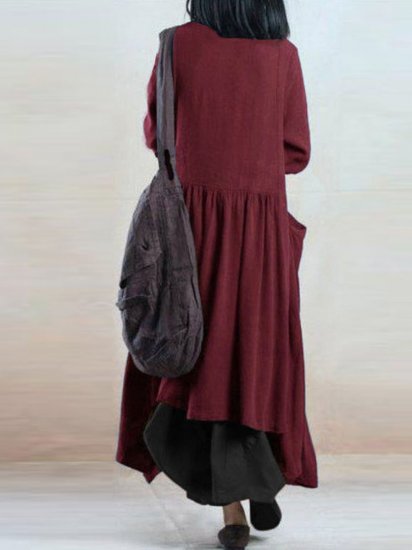 Loose Asymmetrical Crew Neck Pocket Vintage Dress - Click Image to Close