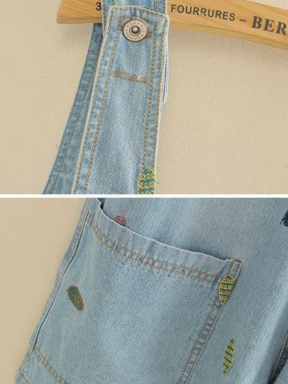 Casual Leaf Embroidered Strap Short Denim Pants - Click Image to Close