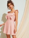 Square Neck Ruffle Trim Tie Back Swing Dress