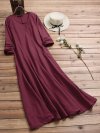 Women Vintage Cotton Tunic Baggy Long Sleeve Maxi Dress