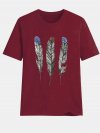 Feather Print Short Sleeves O-neck Casual T-shirt For Women