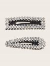 Rhinestone Engraved Hair Snap Clip 2pcs