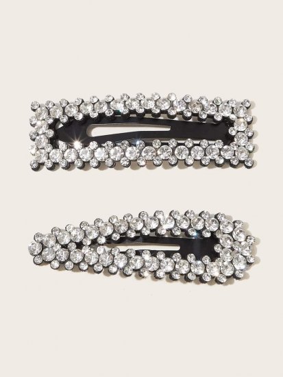 Rhinestone Engraved Hair Snap Clip 2pcs - Click Image to Close