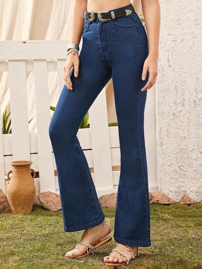 Dark Wash Flare Leg Jeans Without Belt - Click Image to Close