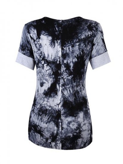 Casual Tie-dyed Patchwork O-neck Short Sleeve T-shirt For Women - Click Image to Close