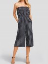 Striped Print Pocket Off-shoulder Sleeveless Casual Jumpsuit for Women