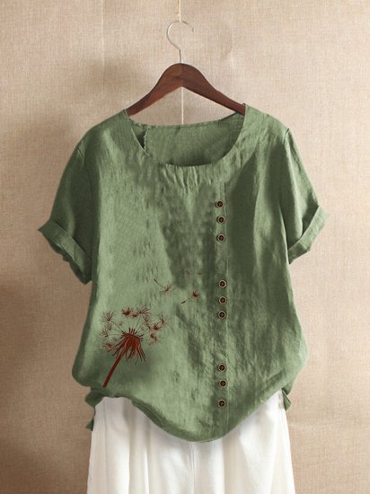 Floral Printed Short Sleeve O-Neck T-shirt For Women - Click Image to Close