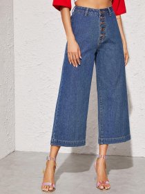 Button Fly Crop Wide Leg Jeans