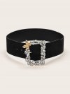 Flower & Rhinestone Decor Wide Belt