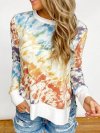 Tie-dye O-neck Side Slit Casual Long Sleeve T-Shirt