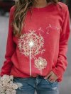 Women Printed Round Neck Long Sleeve Casual Loose Shirt Tops