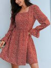 Floral Printed Bell Sleeve Square Collar Mini Dress