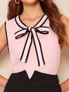 Tie Neck Contrast Piping Sleeveless Top