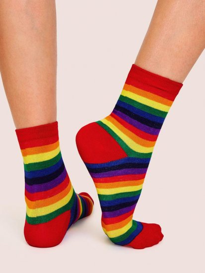 Rainbow Striped Pattern Socks 1pair - Click Image to Close