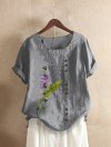 Floral Printed Short Sleeve O-Neck T-shirt For Women