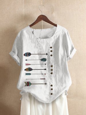 Printed Short Sleeve O-Neck T-shirt For Women