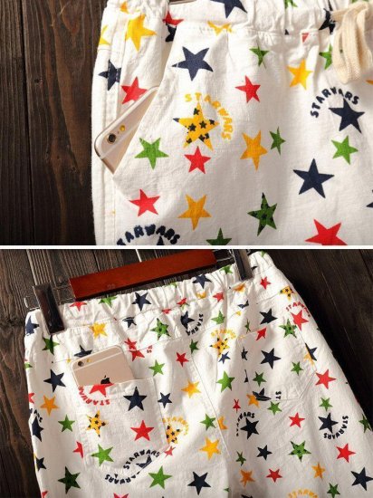 Casual Star Print Elastic Waist Pants For Women - Click Image to Close