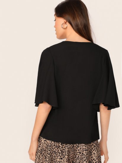 Solid V-Neck Flutter Sleeve Top - Click Image to Close