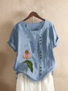 Floral Printed Short Sleeve O-Neck T-shirt For Women