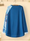 Vintage Patchwork Printed O-neck Long T-shirt For Women