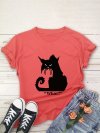 Cartoon Cat Printed Short Sleeve O-neck T-shirt For Women