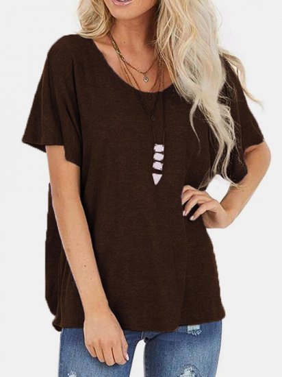 Solid Color O-Neck Short Sleeve Backless T-shirt - Click Image to Close