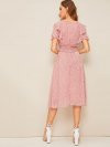 Ruffle Trim Puff Sleeve Shirred Waist Dress